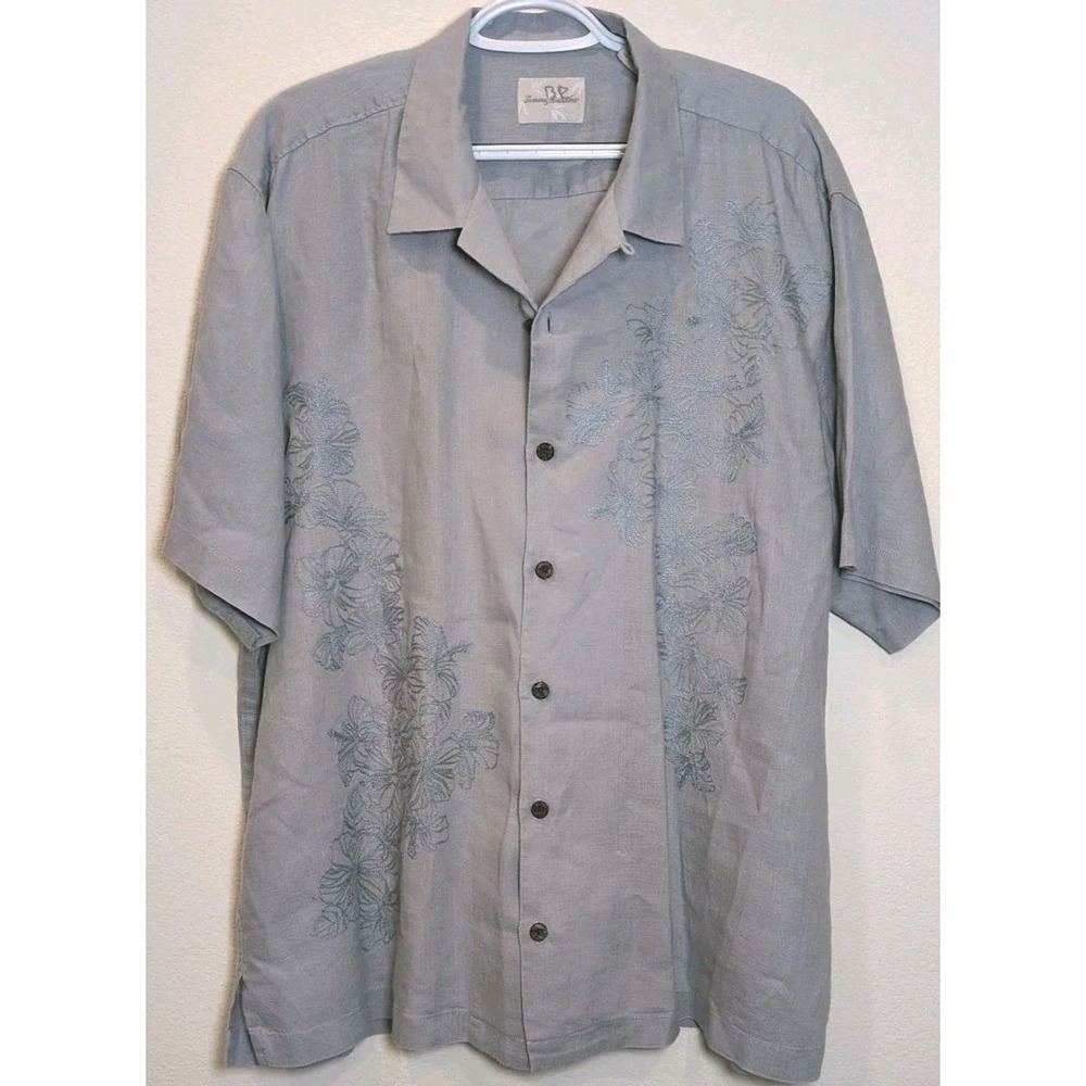 Tommy Bahama Mens Sz XL Linen Embroidered Short Sleeve Shirt Nautical On Course